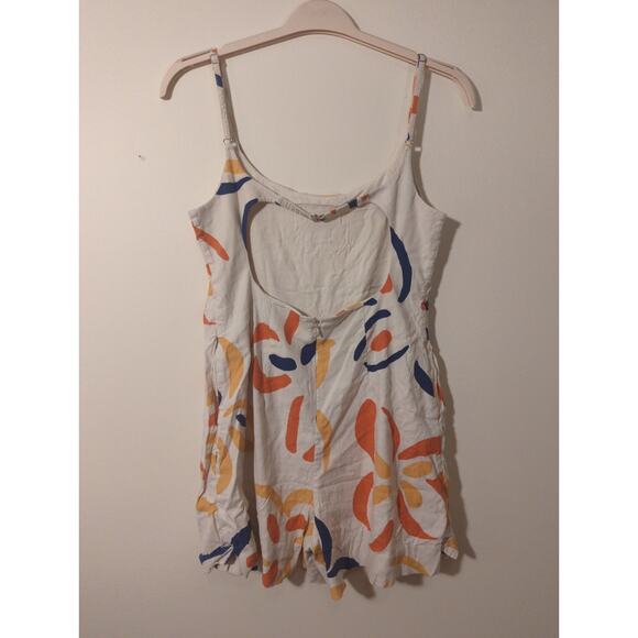 Rebecca Taylor sz 8 romper Fame White Floral Print Linen Cut Out Sleeveless - Picture 5 of 6